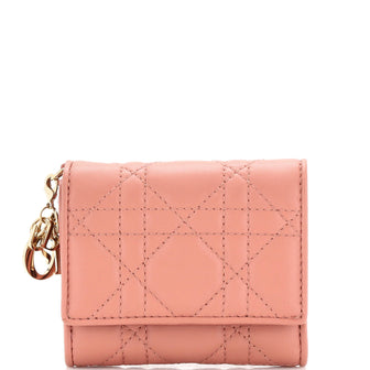 Christian Dior Lady Dior Lotus Wallet Cannage Quilt Lambskin Compact