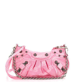 Balenciaga Le Cagole Giant Studs Shoulder Bag BB Monogram Denim Mini