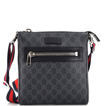 Gucci Web Strap Front Zip Messenger Bag GG Coated Canvas Small