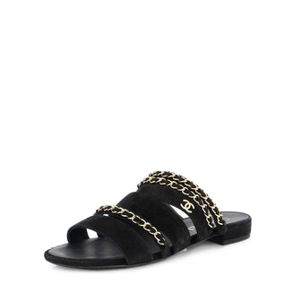 Chanel Women's CC Strap Slide Sandals Suede