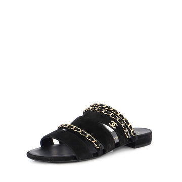 Chanel Women's CC Strap Slide Sandals Suede