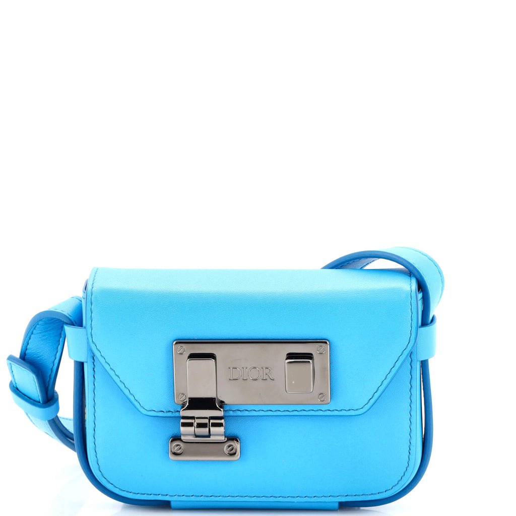Christian Dior Clasp Lock Messenger Pouch Leather Nano Blue 2237733