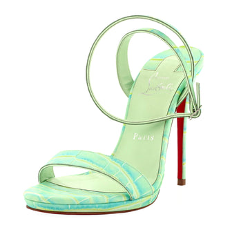 Christian Louboutin Women's Loubi Queen Heeled Sandals Crocodile Embossed Leather 120