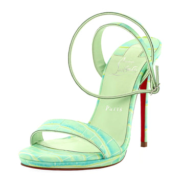 Christian Louboutin Women's Loubi Queen Heeled Sandals Crocodile Embossed Leather 120