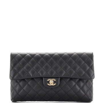 Chanel East West Classic Flap Clutch Quilted Caviar