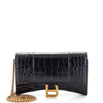 Balenciaga Hourglass Chain Wallet Crocodile Embossed Leather