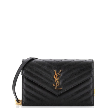 Saint Laurent Classic Monogram Wallet on Chain Matelasse Chevron Leather Small