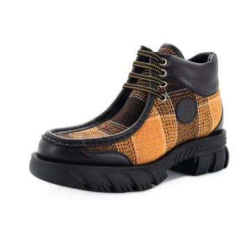 Gucci Men's Interlocking G Hiking Boots Plaid Wool and Leather