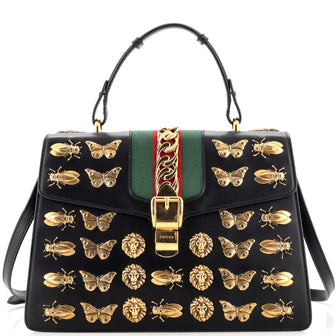 Gucci Sylvie Top Handle Bag Embellished Leather Medium