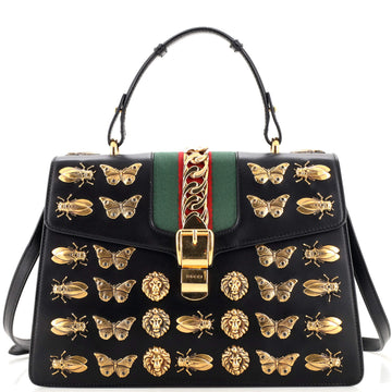 Gucci Sylvie Top Handle Bag Embellished Leather Medium