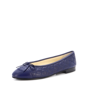 Chanel Women's CC Cap Toe Bow Ballerina Flats Quilted Leather