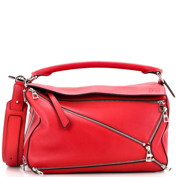 Loewe Puzzle Bag Zipper Embellished Leather Medium Red 2239113