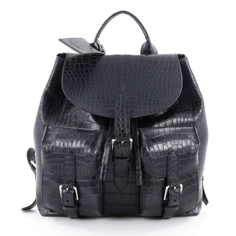 Ralph Lauren Collection Two Pocket Drawstring Backpack Crocodile Medium Blue 2239401