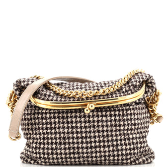 Chanel Tabatiere Kisslock Fold Over Bag Tweed with Quilted Calfskin Medium