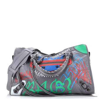 Balenciaga City Graffiti Classic Studs Bag Leather Medium