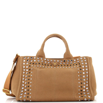 Prada Canapa Convertible Tote Rhinestone Embellished Canvas Medium