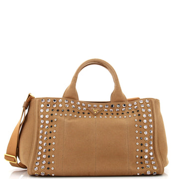 Prada Canapa Convertible Tote Rhinestone Embellished Canvas Medium