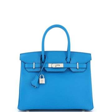 Hermes Birkin Handbag Blue Epsom with Palladium Hardware 30
