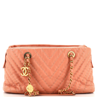 Chanel Surpique CC Charm Tote Chevron Iridescent Calfskin Small
