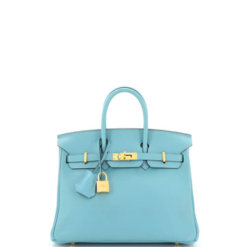 Hermes Birkin Handbag Blue Swift with Gold Hardware 25