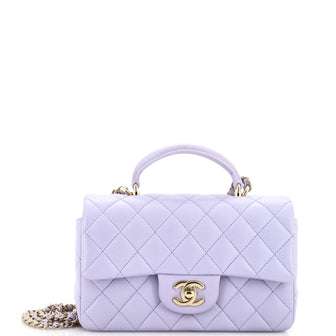 Classic Single Flap Top Handle Bag Quilted Lambskin Mini
