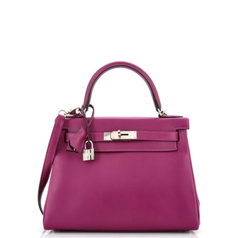 Hermes Kelly Handbag Purple Evercolor with Palladium Hardware 28
