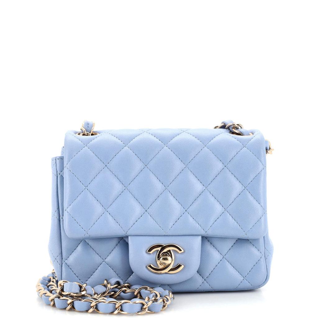 Chanel Square Classic Single Flap Bag Quilted Lambskin Mini Blue 22394323