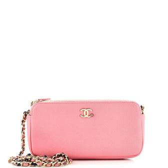 Chanel Double Zip Clutch with Chain Goatskin