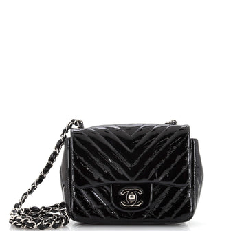Chanel Square Classic Single Flap Bag Chevron Patent Mini Black 22394358