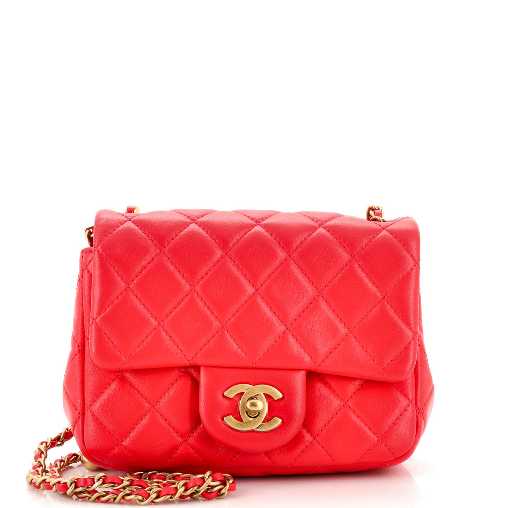 Chanel Pearl Crush Square Flap Bag Quilted Lambskin Mini Red 22394383