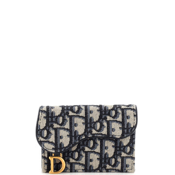Christian Dior Saddle Flap Zipped Card Holder Oblique Canvas Compact