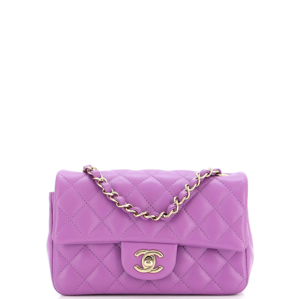 Chanel Classic Single Flap Bag Quilted Lambskin Mini Purple 2240402