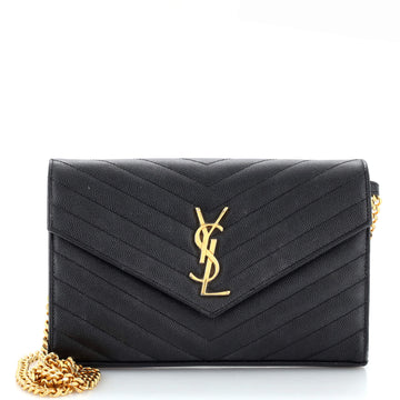 Saint Laurent Classic Monogram Wallet on Chain Matelasse Chevron Leather Medium