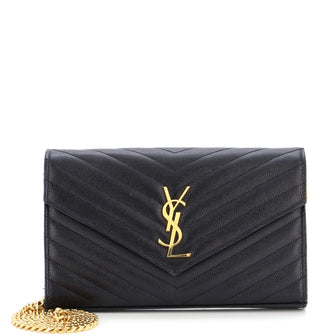 Saint Laurent Classic Monogram Wallet on Chain Matelasse Chevron Leather Medium