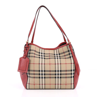 Burberry Canterbury Tote Horseferry Check Canvas and Leather Small Red 2240603