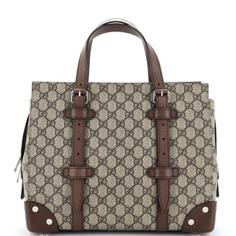 Gucci Buckle Travel Tote GG Coated Canvas with Leather Medium