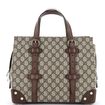 Gucci Buckle Travel Tote GG Coated Canvas with Leather Medium