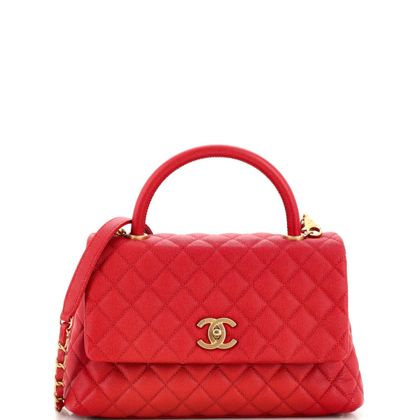 Chanel Coco Top Handle Bag Quilted Caviar Small Red 2241135