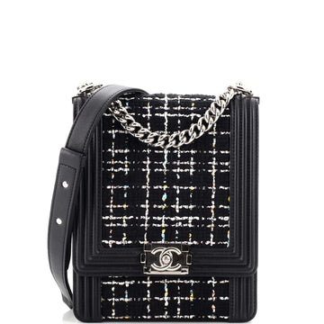 Chanel North South Boy Flap Bag Quilted Tweed Small