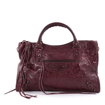 Balenciaga City Classic Studs Handbag Leather Medium Red