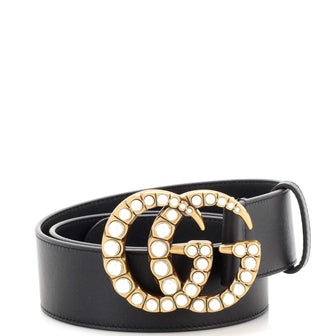 Gucci Pearly GG Marmont Belt Leather Wide