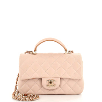 Chanel Classic Single Flap Top Handle Bag Quilted Lambskin Mini