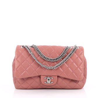 Chanel Bijoux Chain Single Flap Bag Quilted Leather Jumbo Pink