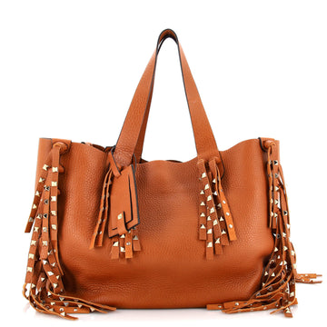 Valentino Garavani C-Rockee Fringe Tote Studded Leather Large