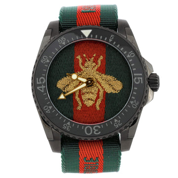 Gucci Dive Bee Quartz Watch PVD Stainless Steel and Fabric 45