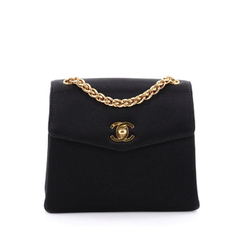 Chanel Vintage CC Chain Flap Bag Satin Mini Black