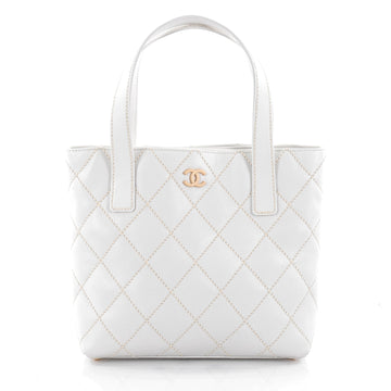 Chanel Surpique Tote Quilted Leather Small White