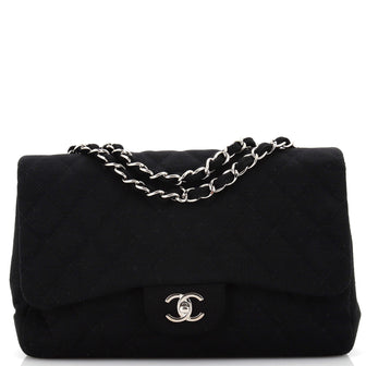 Chanel Vintage Classic Single Flap Bag Quilted Jersey Jumbo