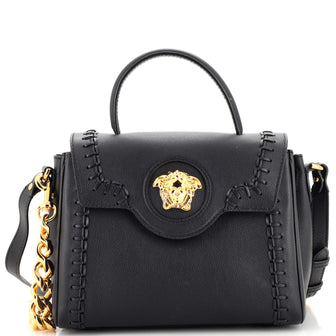 Versace La Medusa Top Handle Bag Whipstitch Leather Medium