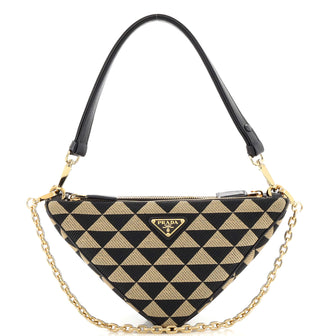 Prada Double Symbole Triangle Bag Leather and Jacquard Mini